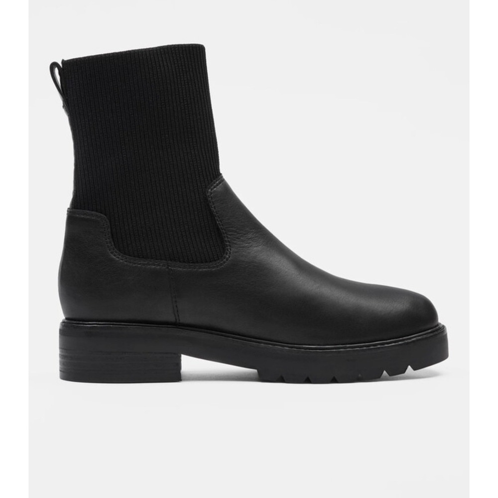 Eileen Fisher East-LC Black Leather Stretch Knit Chelsea Lug Boot 11M New